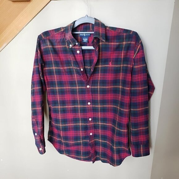 Ralph Lauren Shirt Boys Large Red Plaid  Button Down Cotton Flannel - Picture 1 of 11